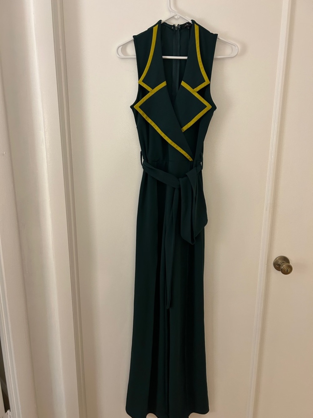 Valentine Dark Green Maxi Dress with Yellow Trim